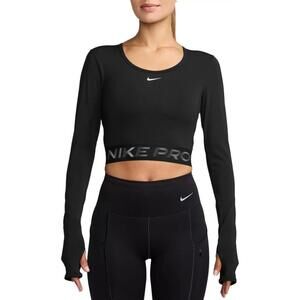 $70 NEW Nike Pro Women's XS Dri-FIT Cropped Long-Sleeve Top Black